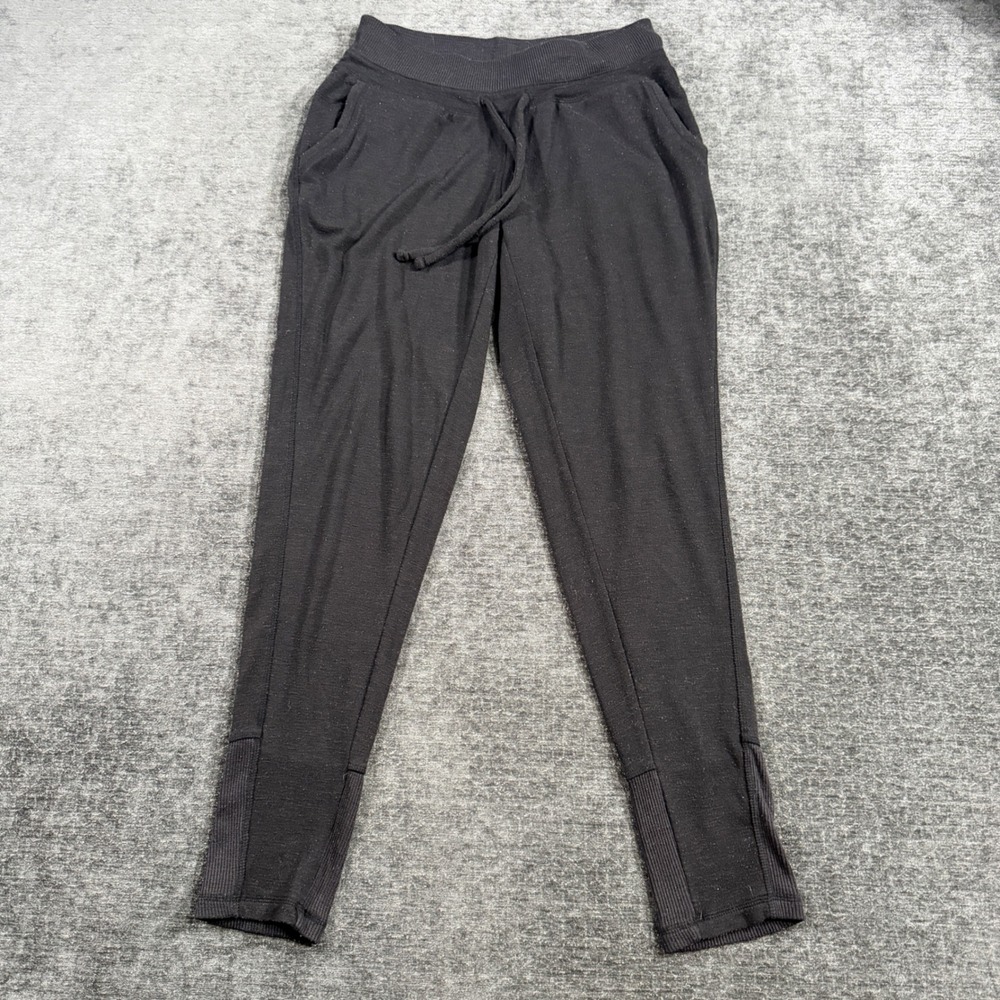 Athleta Black Ribbed Cuff Jogger Pants Womens XS Drawstring Waist Pockets Yoga